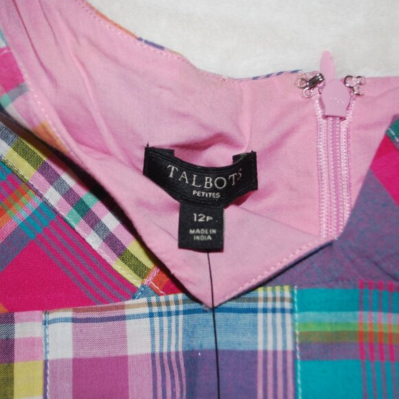 🌈 New With Tags! Talbots Madras Patchwork Dress - Size 12P 🌈 - Picture 6 of 16